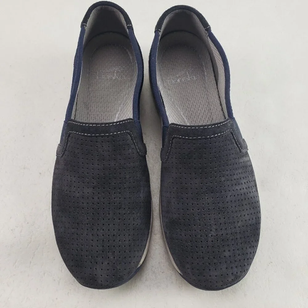 Dansko Halle Suede Slip On Shoe Womens 6.5 7 37 Blue Perforated Comfort Flat
